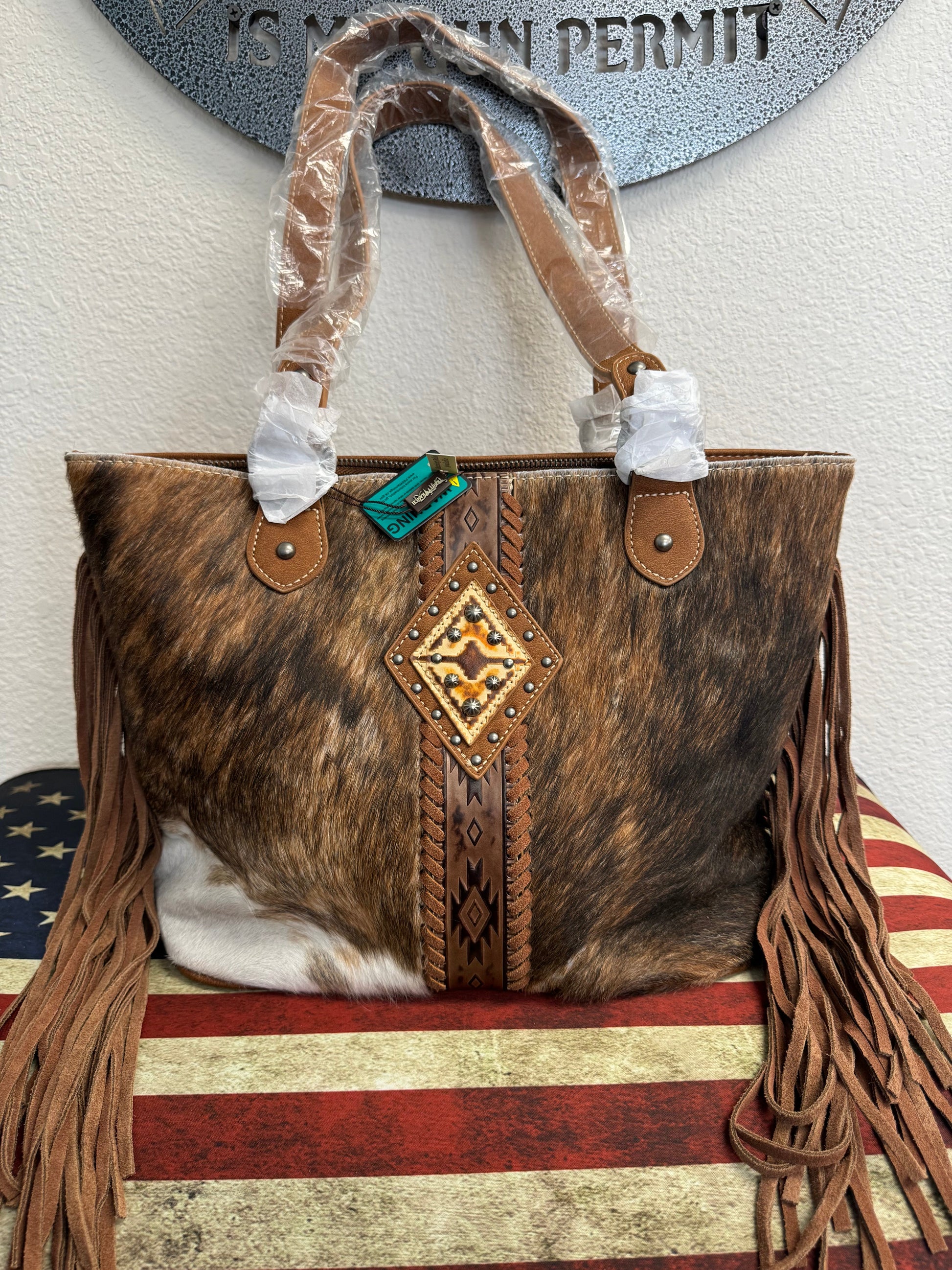Light Brown Cowhide Fringe Concealed Carry Purse with Matching Wallet