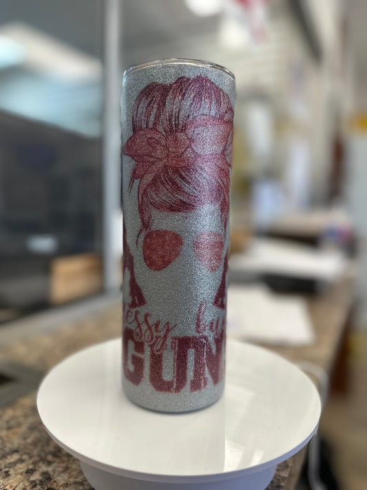 Messy Buns and Guns Skinny Tumbler