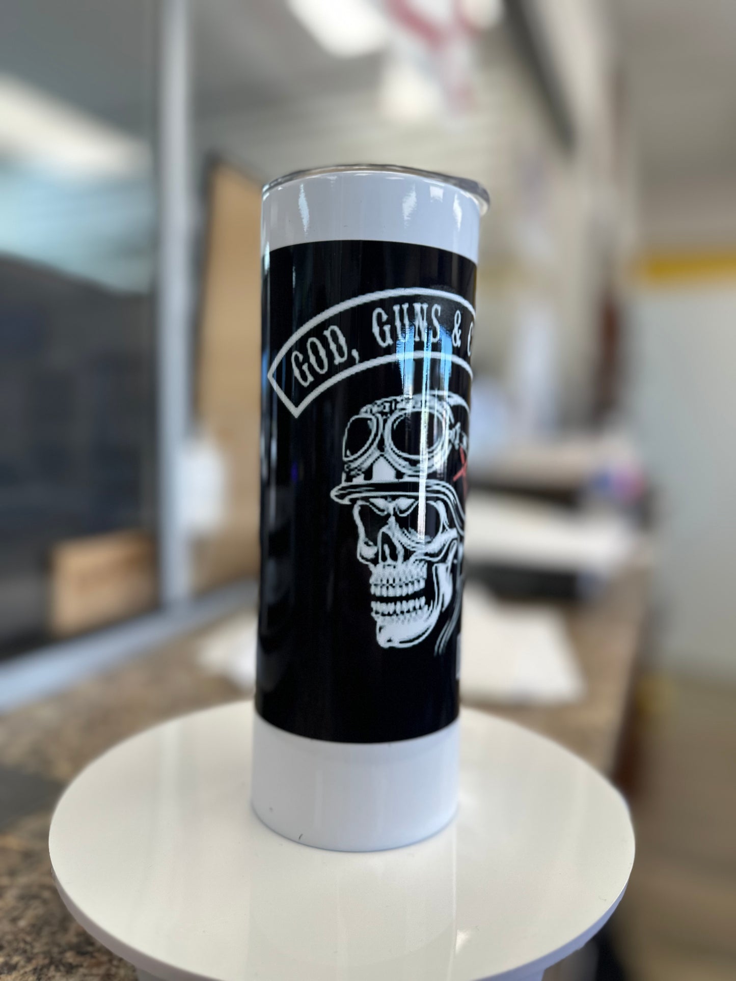 God, Guns, and Cycles Skinny Tumbler