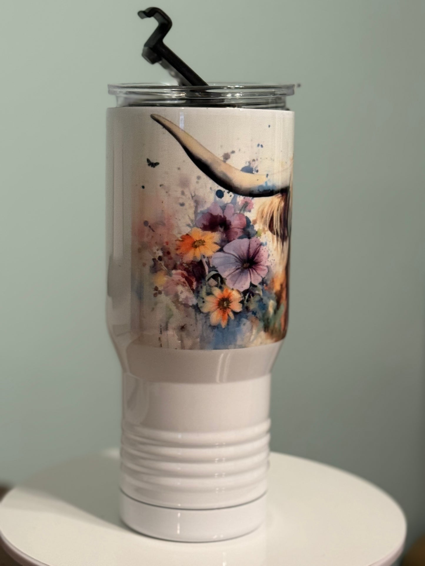 Floral Highland Cow 22 oz Tumbler