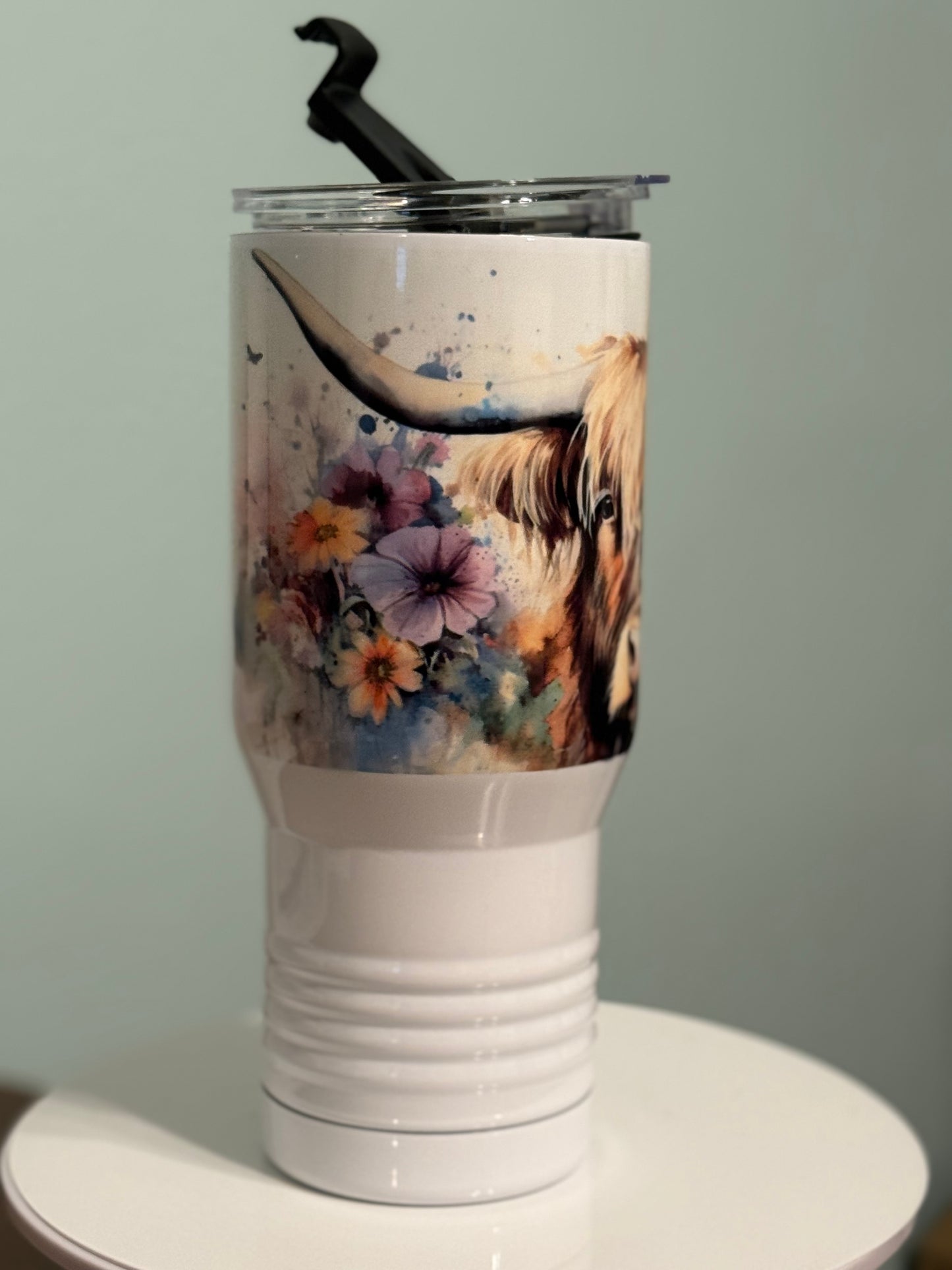 Floral Highland Cow 22 oz Tumbler