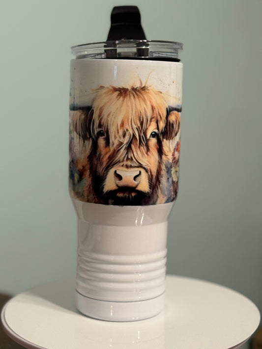 Floral Highland Cow 22 oz Tumbler