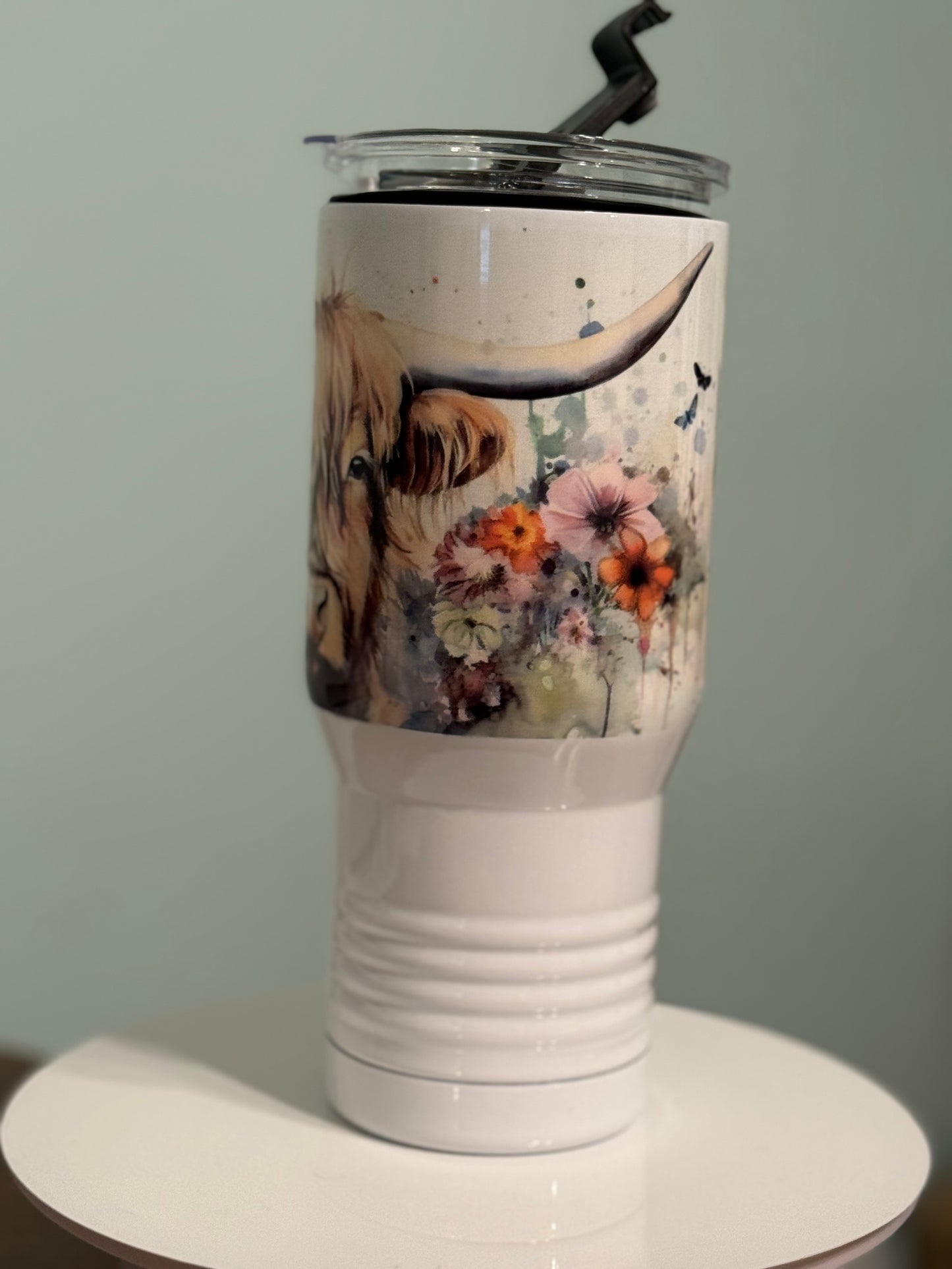 Floral Highland Cow 22 oz Tumbler