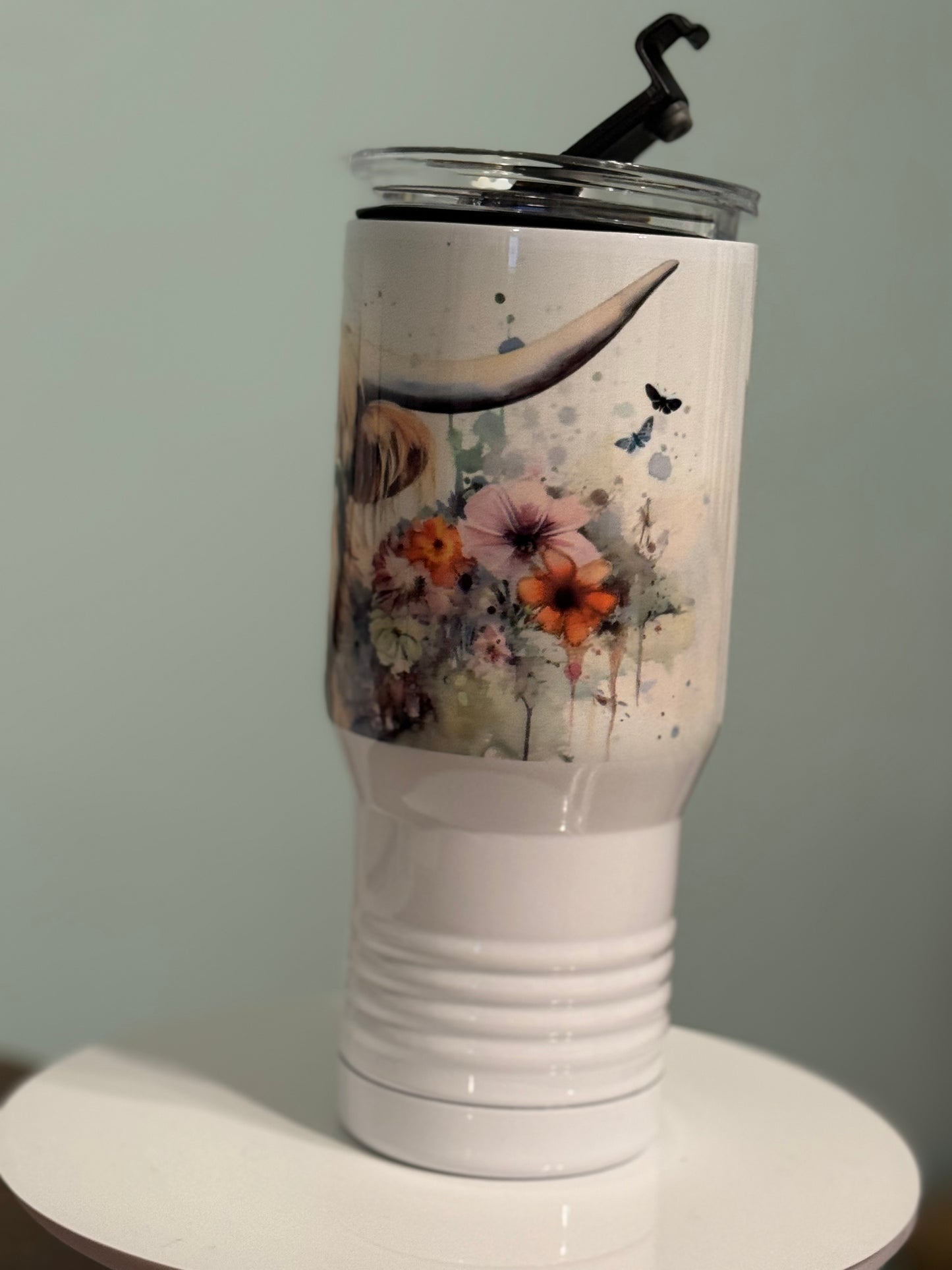 Floral Highland Cow 22 oz Tumbler