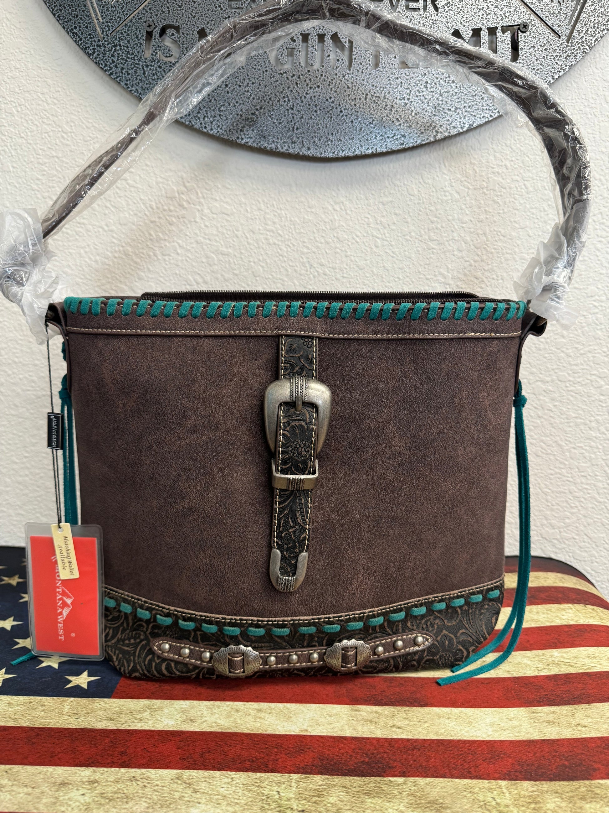 Dark Brown and Turquoise Concealed Carry Purse