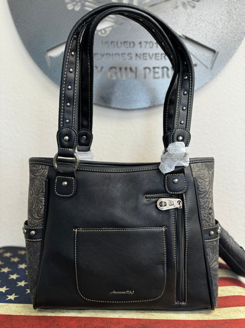 Black Flower and Bead Concealed Carry Purse with Wallet