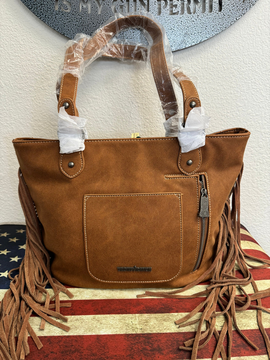 Light Brown Cowhide Fringe Concealed Carry Purse with Matching Wallet