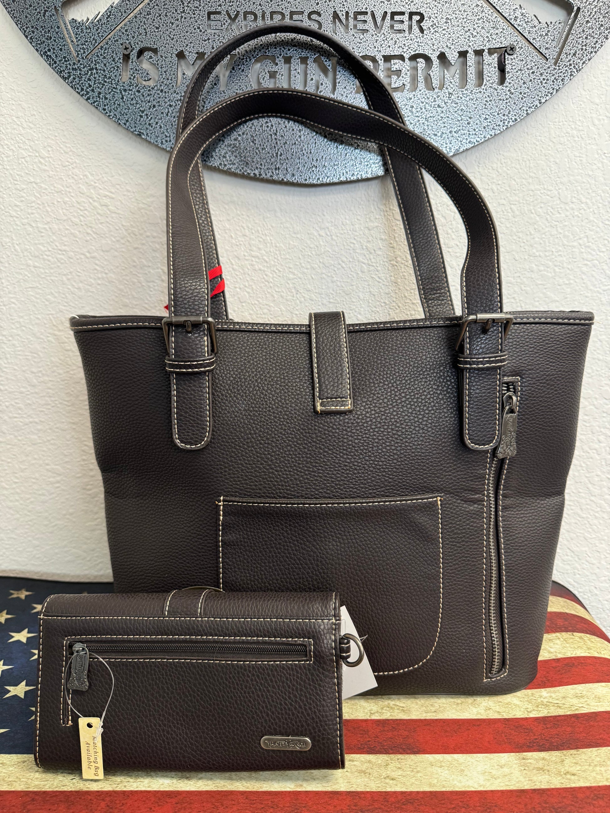 Dark Brown and Turquoise Cowhide Concealed Carry Purse