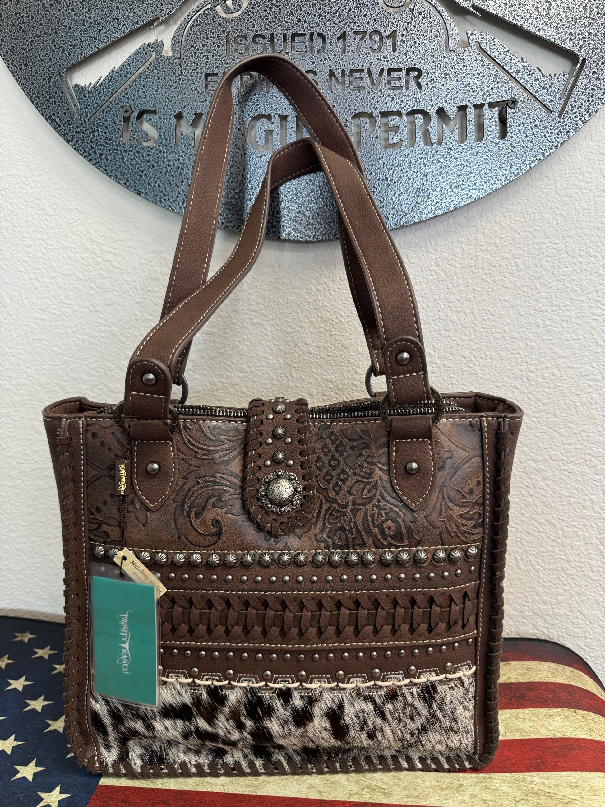 Dark Brown with Cowhide and Tooling Concealed Carry Purse